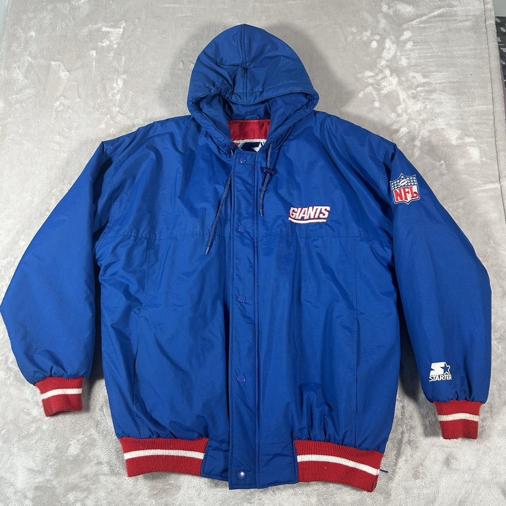 Vintage New York Giants Starter Jacket Mens Large Blue NFL Football Hooded 90s